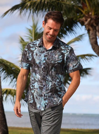 Island Crew Men's Stretch Short Sleeve Aloha Shirt: Jungle Isle