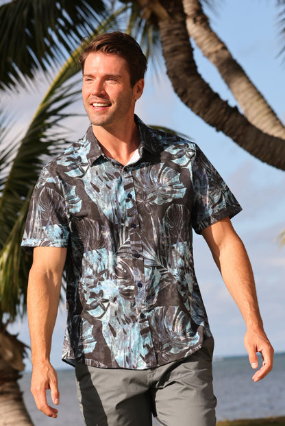 Island Crew Men's Stretch Short Sleeve Aloha Shirt: Jungle Isle