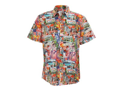 Island Crew Men's Stretch Short Sleeve Aloha Shirt: California State