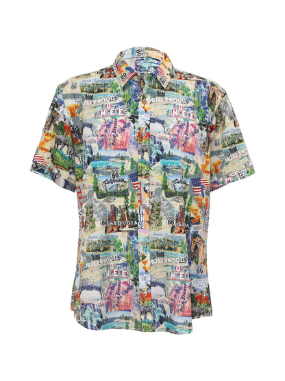 Island Crew Men's Stretch Short Sleeve Aloha Shirt: California State