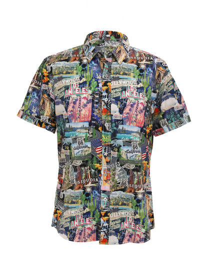 Island Crew Men's Stretch Short Sleeve Aloha Shirt: California State