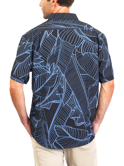 Island Crew Men's Stretch Short Sleeve Aloha Shirt: Banana Grove, Black