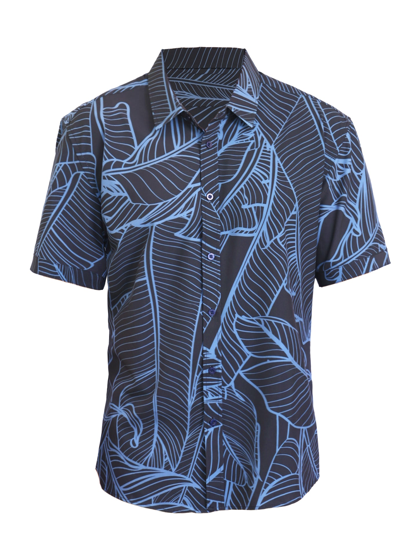 Island Crew Men's Stretch Short Sleeve Aloha Shirt: Banana Grove, Black