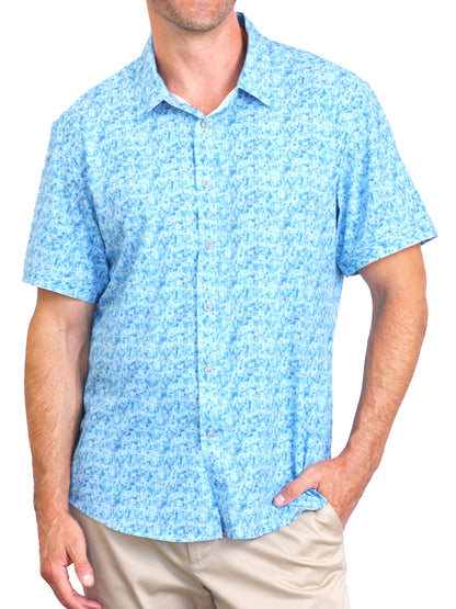 Island Crew Men's Stretch Short Sleeve Aloha Shirt: Shoreline