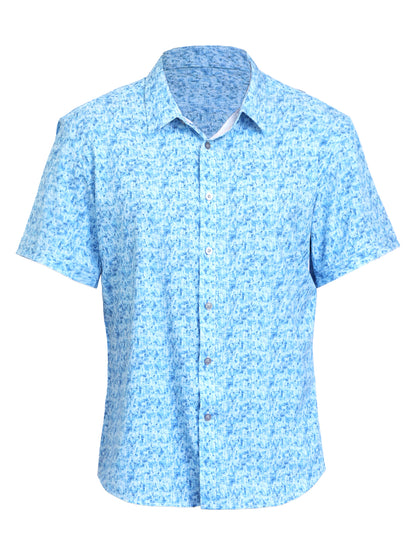 Island Crew Men's Stretch Short Sleeve Aloha Shirt: Shoreline