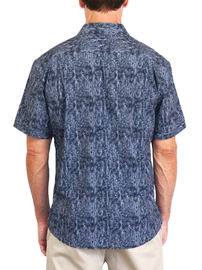 Island Crew Men's Stretch Short Sleeve Aloha Shirt: Island Eclipse