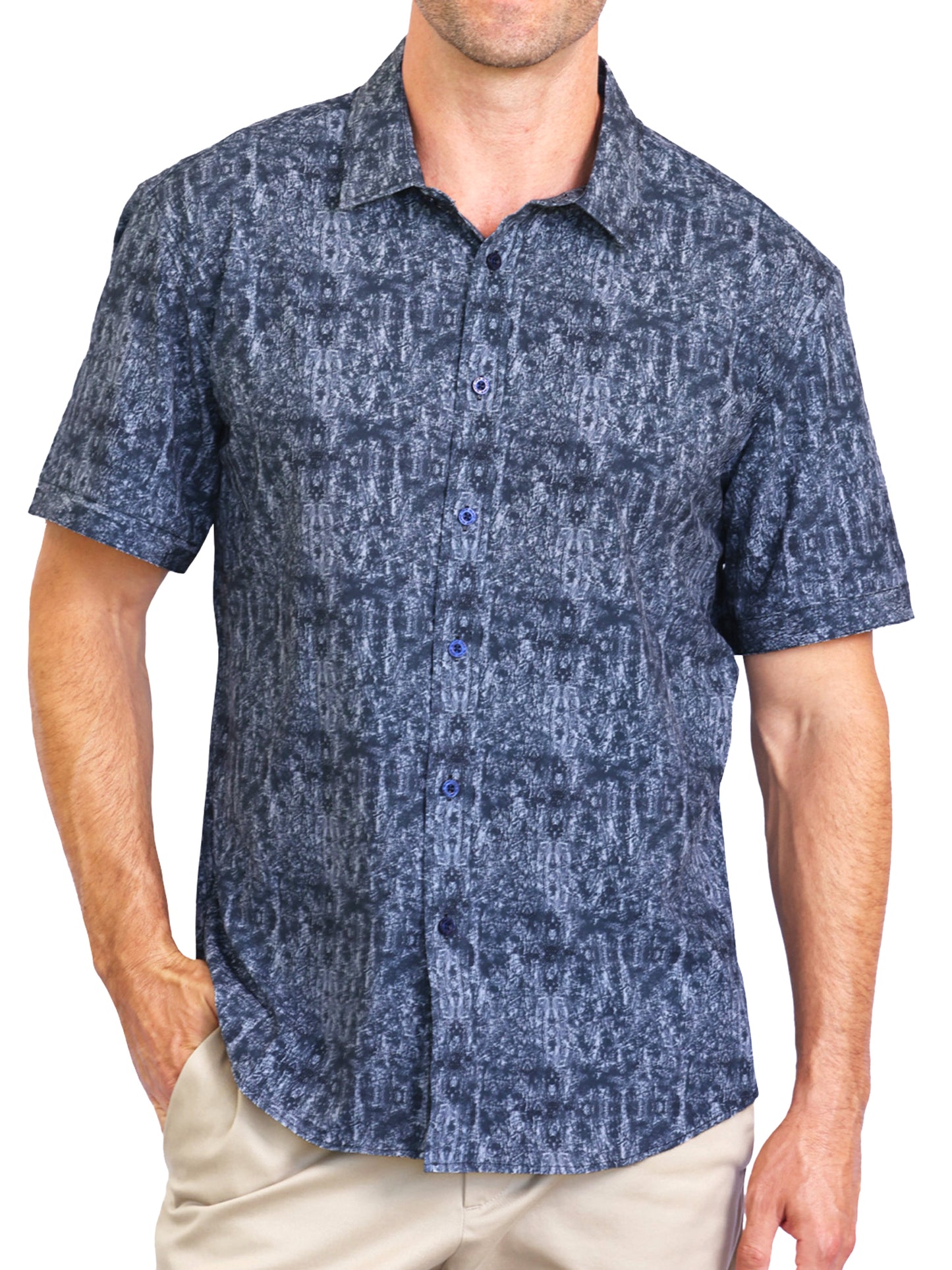 Island Crew Men's Stretch Short Sleeve Aloha Shirt: Island Eclipse