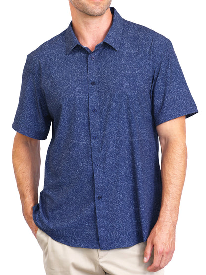 Island Crew Men's Stretch Short Sleeve Aloha Shirt: Cerulean Sea