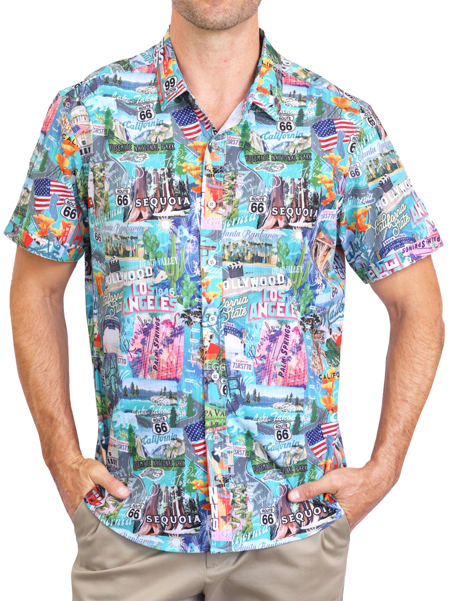 Island Crew Men's Stretch Short Sleeve Aloha Shirt: California State