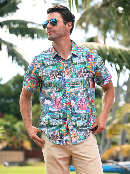 Island Crew Men's Stretch Short Sleeve Aloha Shirt: California State