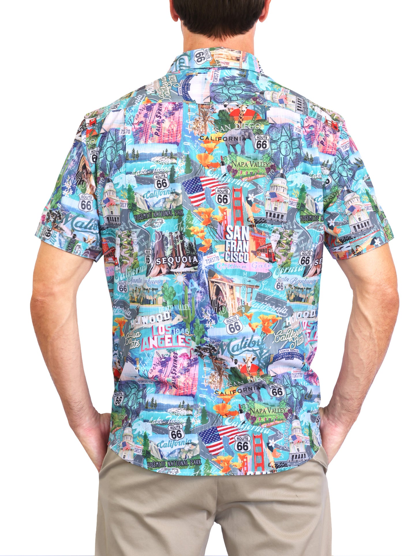 Island Crew Men's Stretch Short Sleeve Aloha Shirt: California State