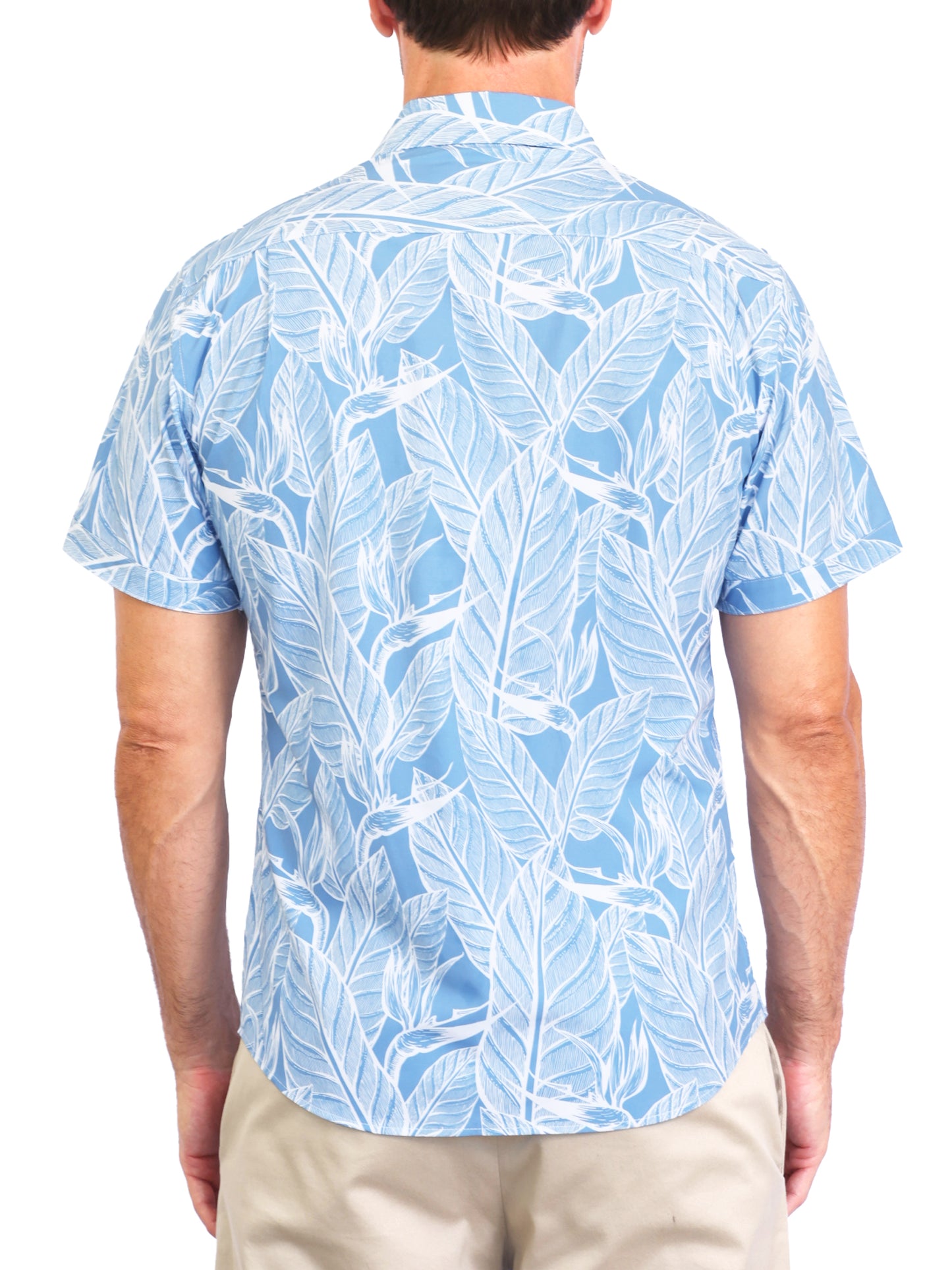 Island Crew Men's Stretch Short Sleeve Aloha Shirt: Leafy Lagoon