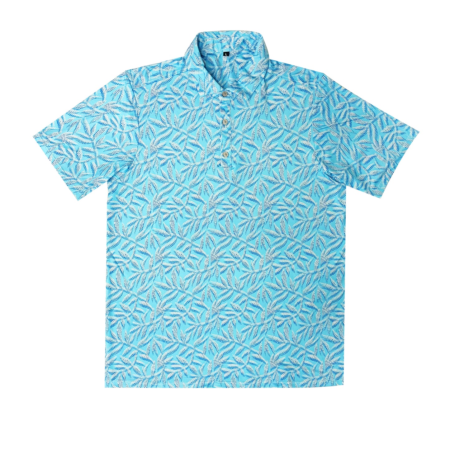 Island Crew Men's Stretch Short Sleeve Polo Shirt: Leafshore, Aqua