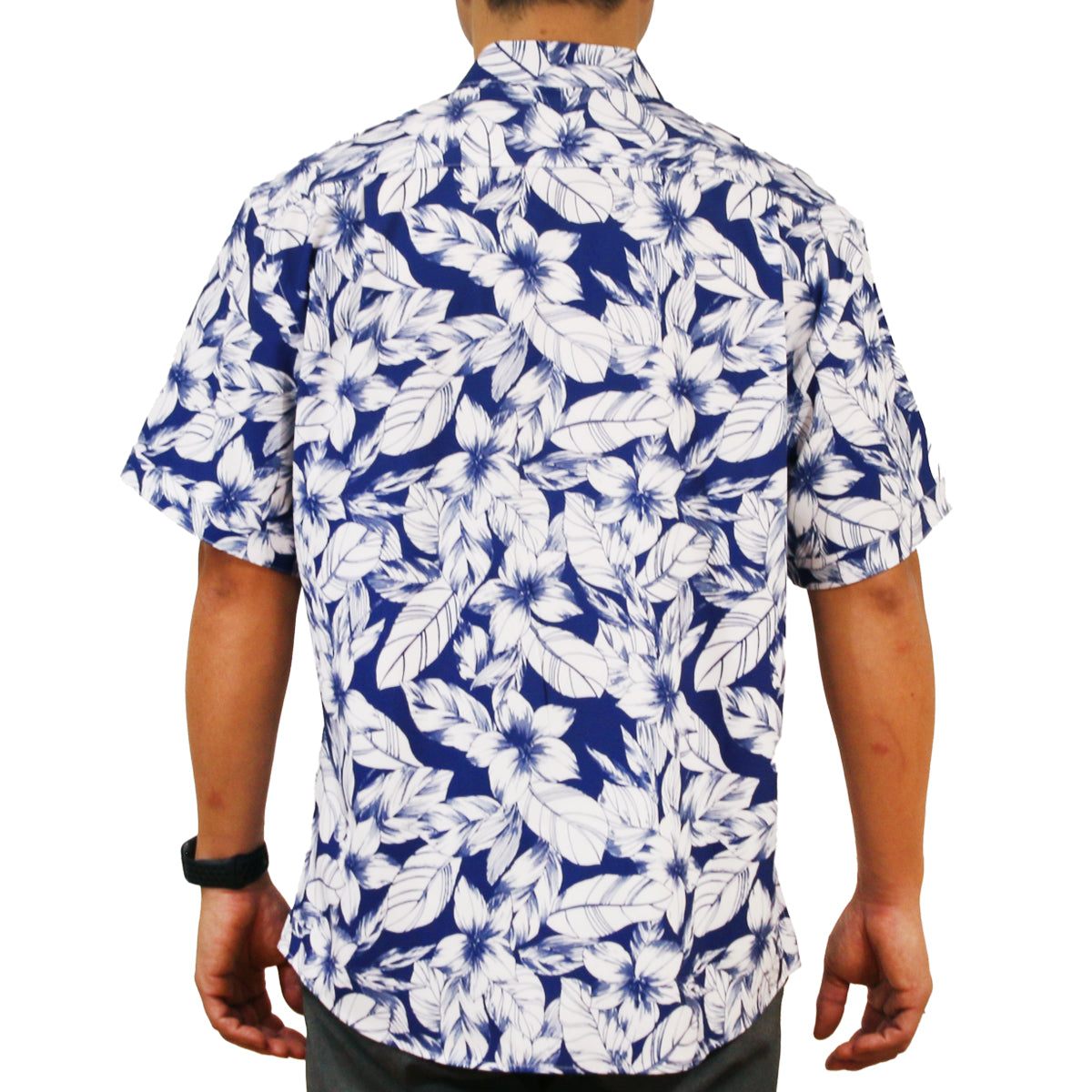 Island Crew Men's Stretch Short Sleeve Aloha Shirt: Midnight Floral, Blue