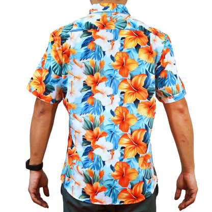 Island Crew Men's Stretch Short Sleeve Aloha Shirt: Island Escape, Aqua